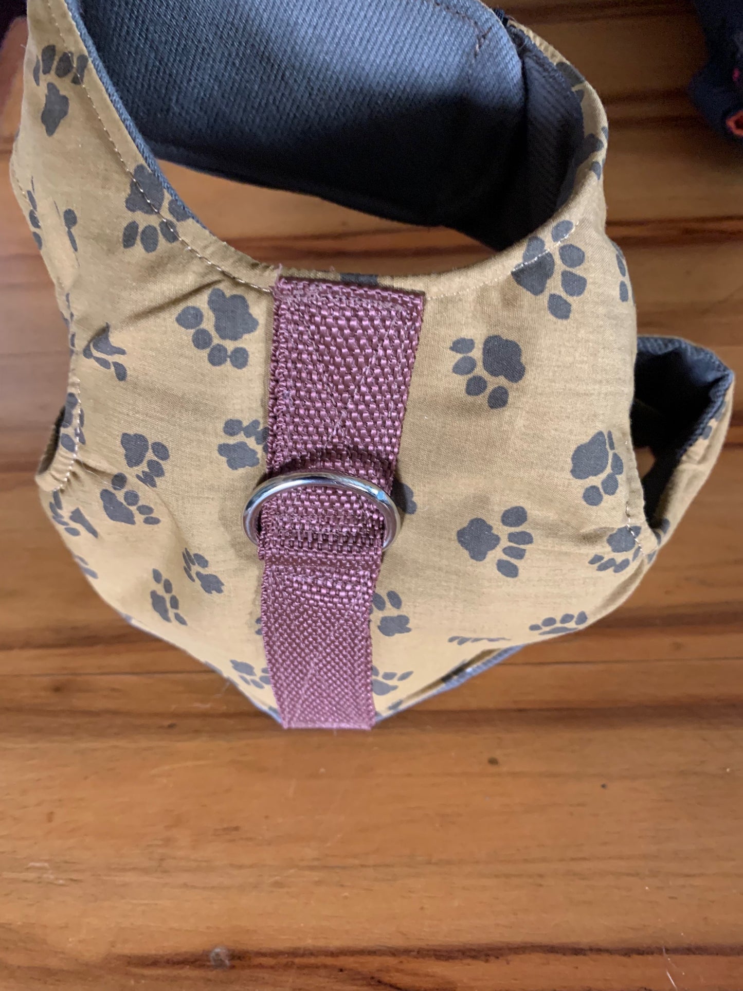 Black Paw Prints on Brown Pet Walking Vest Harness image 0