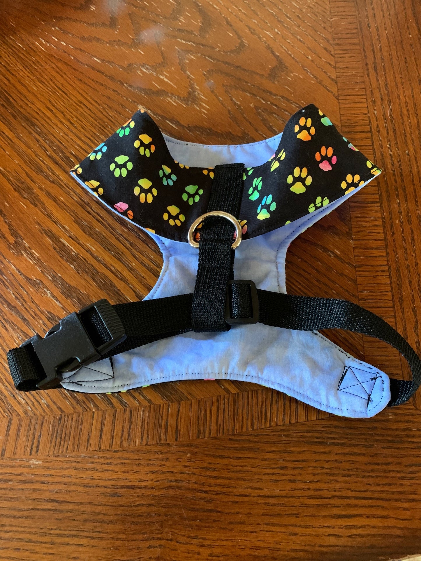 Multicoloured Paw Prints On Black Pet Buckle Harness image 1