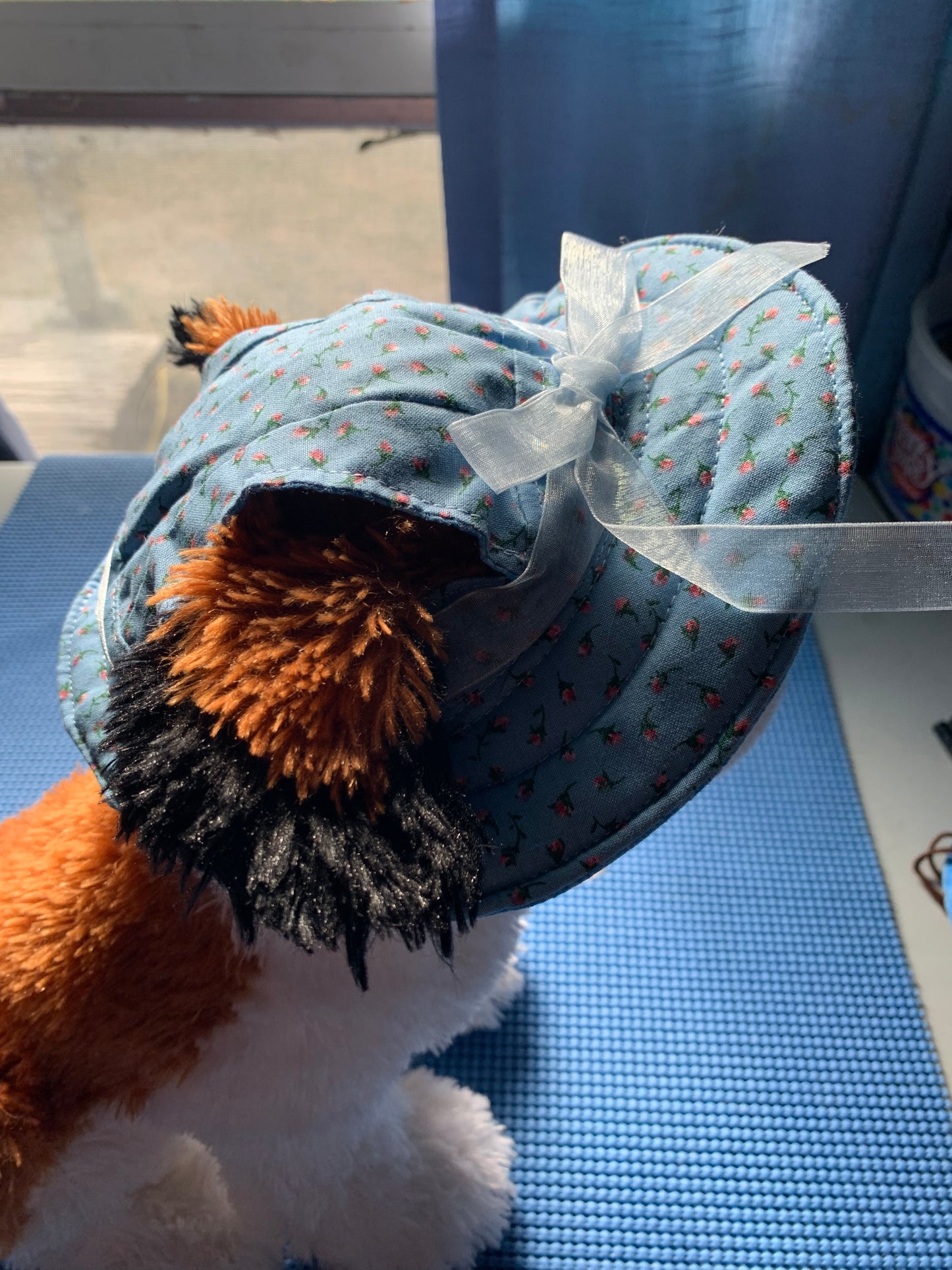 Blue With Pink Roses Pet Bucket Hat image 1