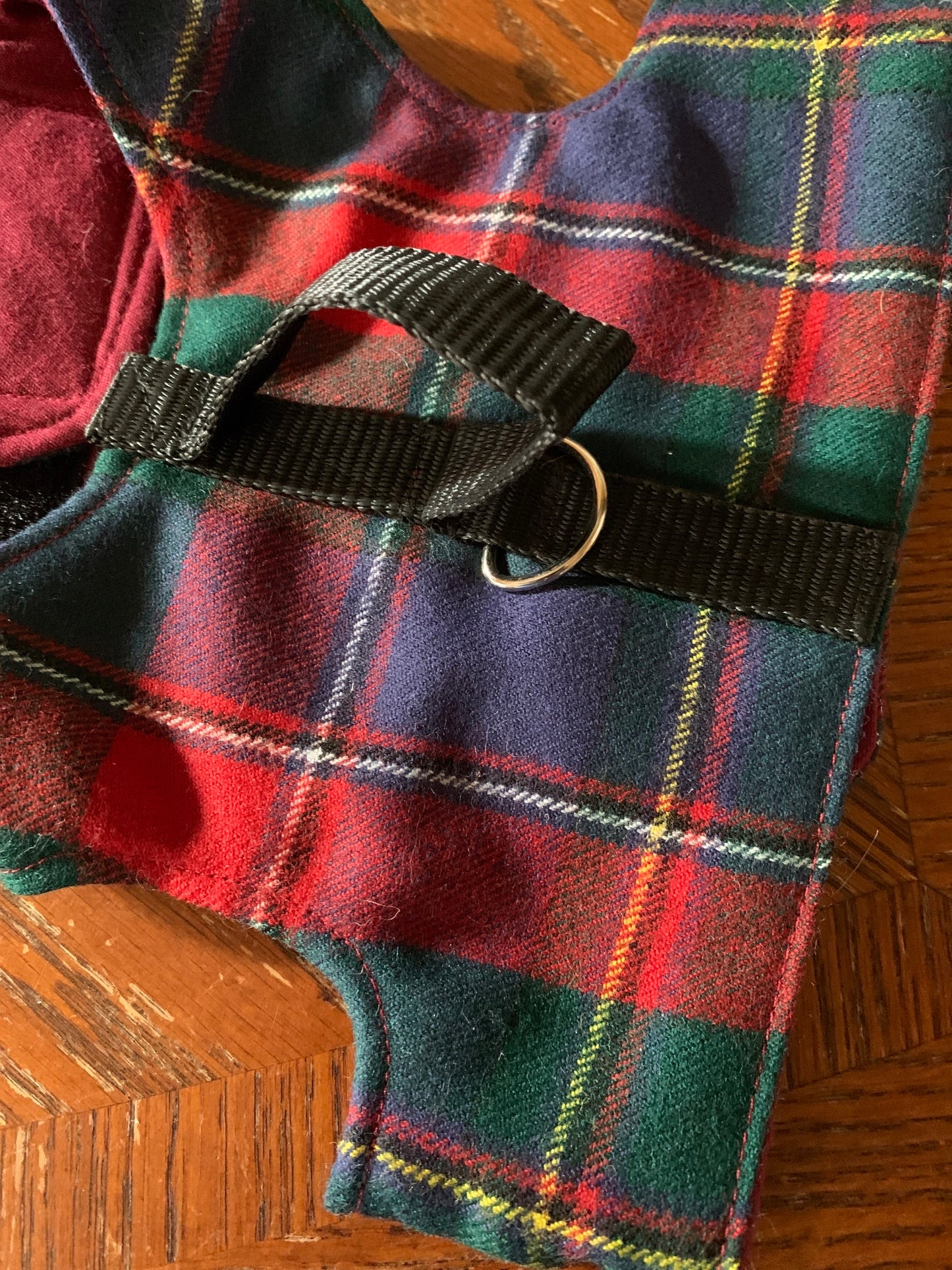 Red and green plaid pet walking vest harness image 2