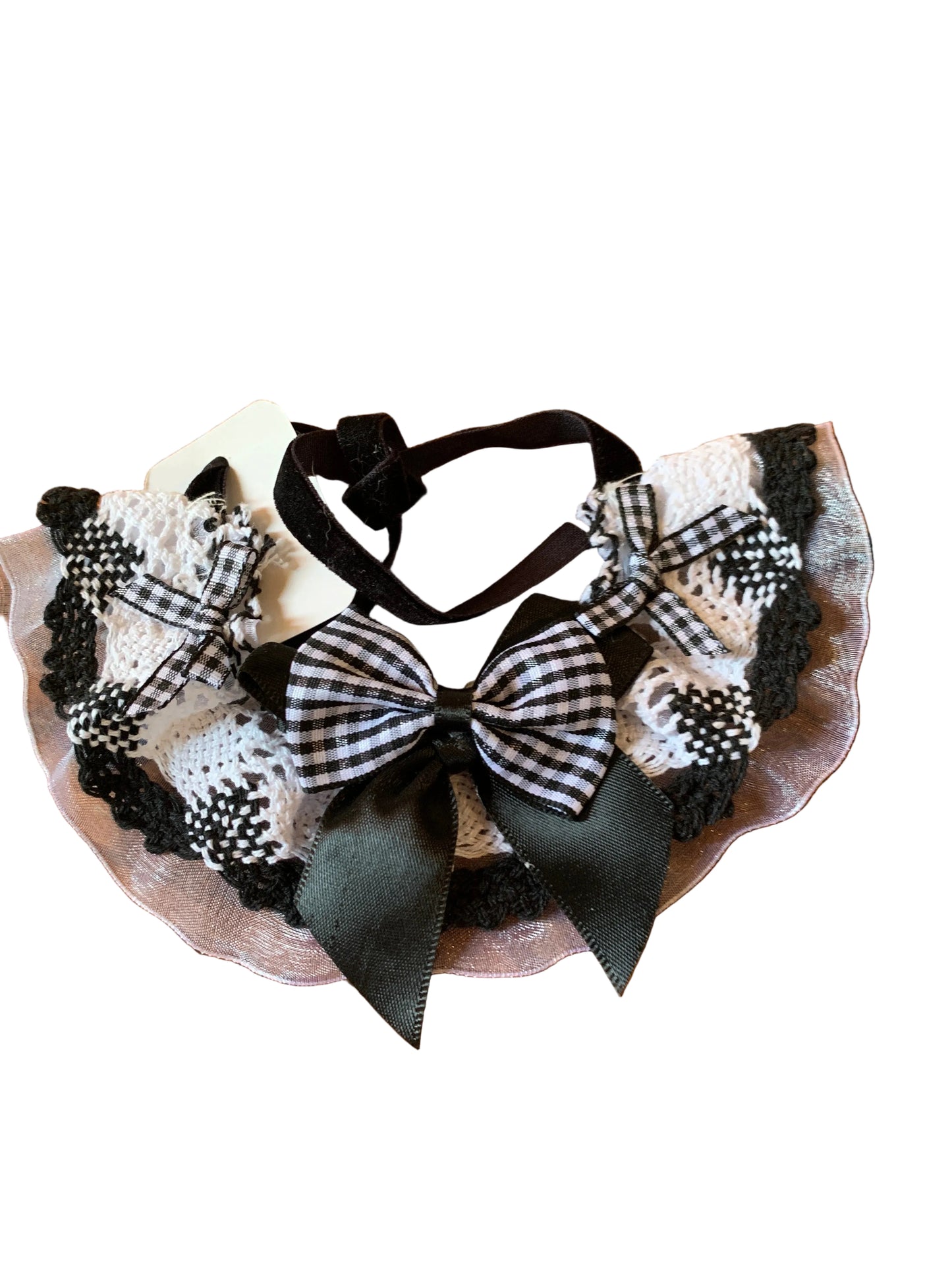 Black check pet lace collar
