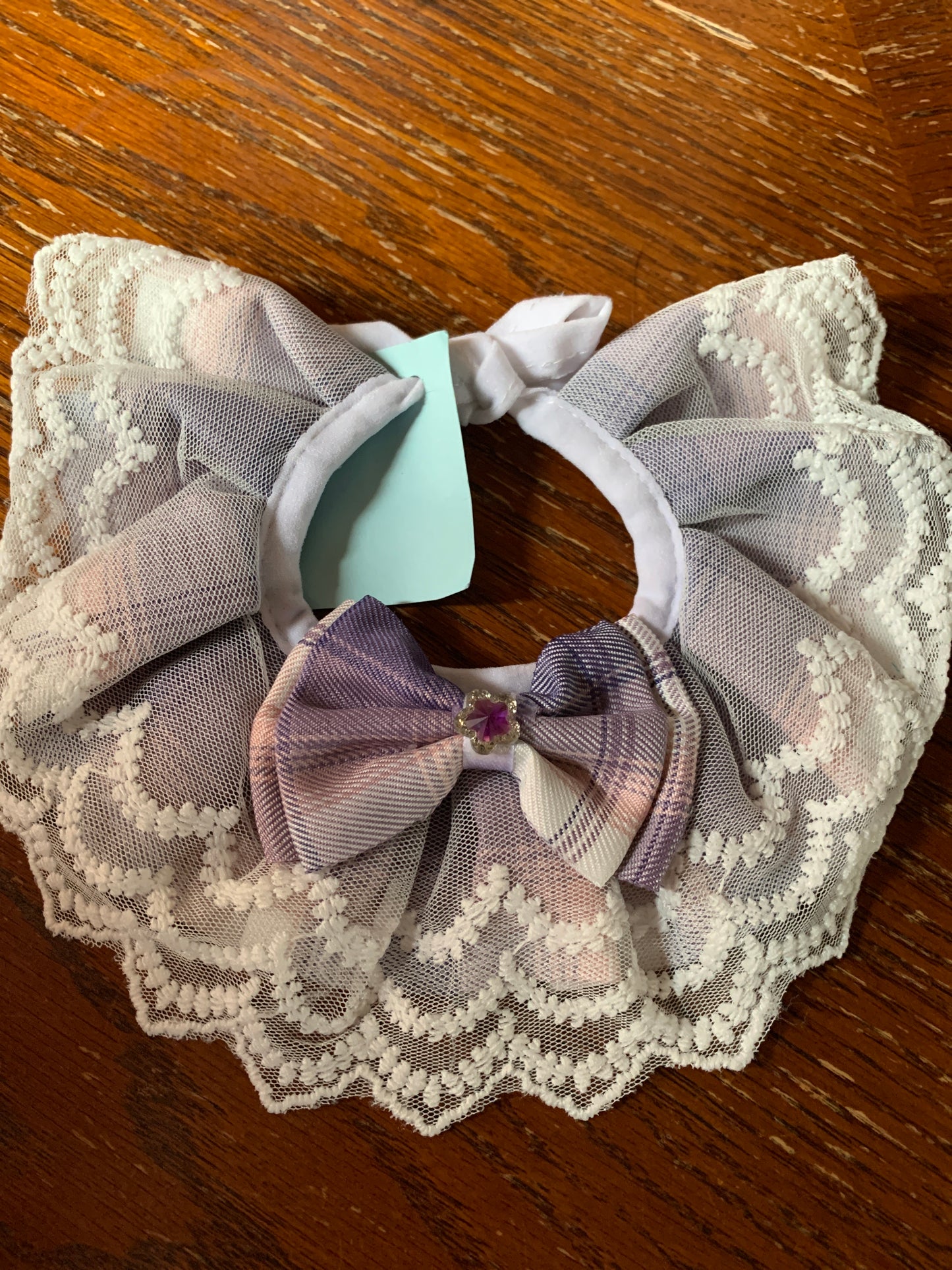 Purple plaid pet lace collar