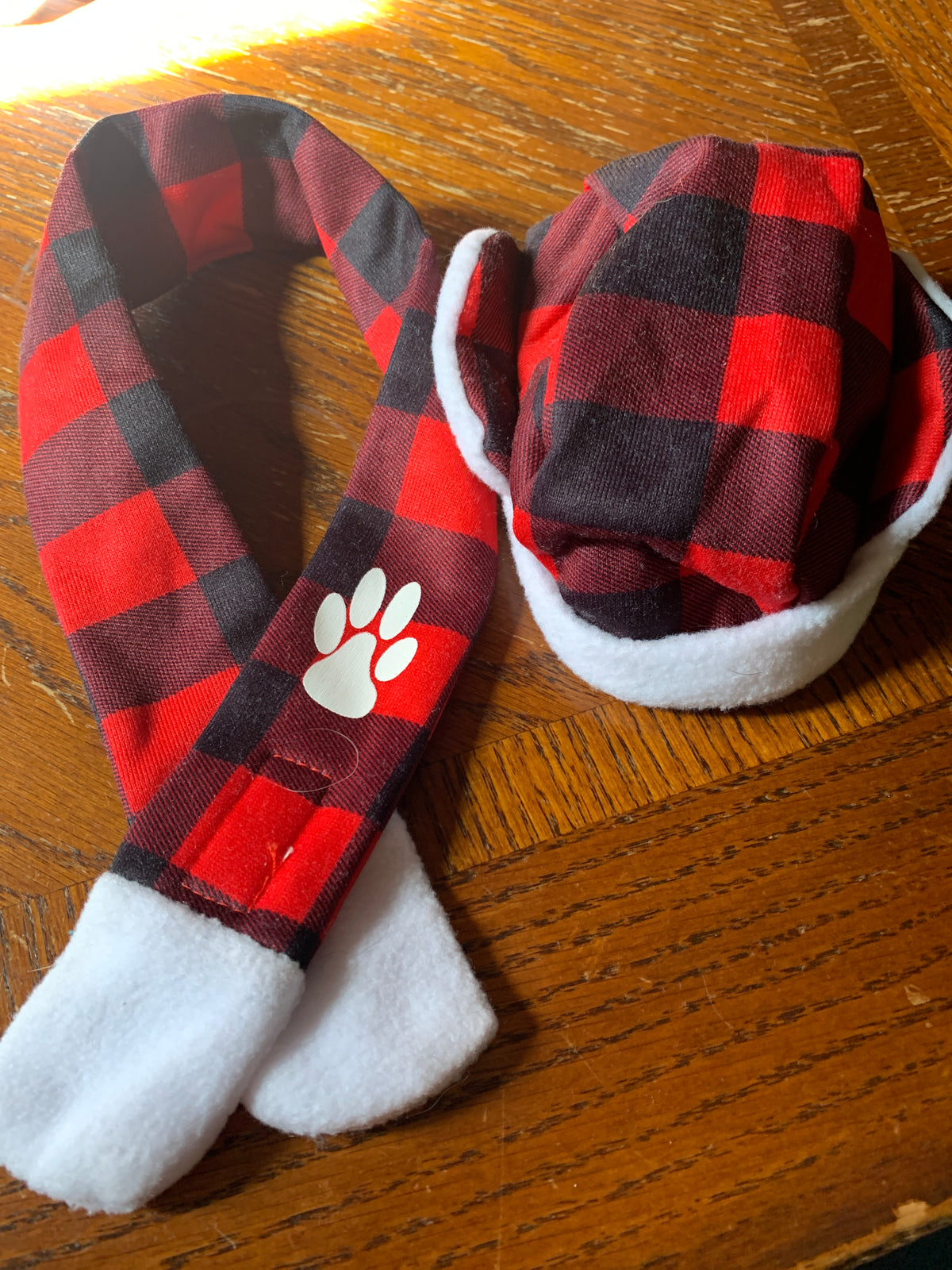 Red pet hat and scarf set