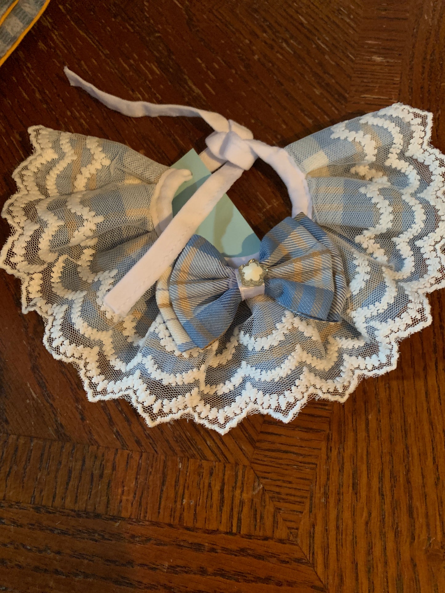 Blue plaid lace pet collar