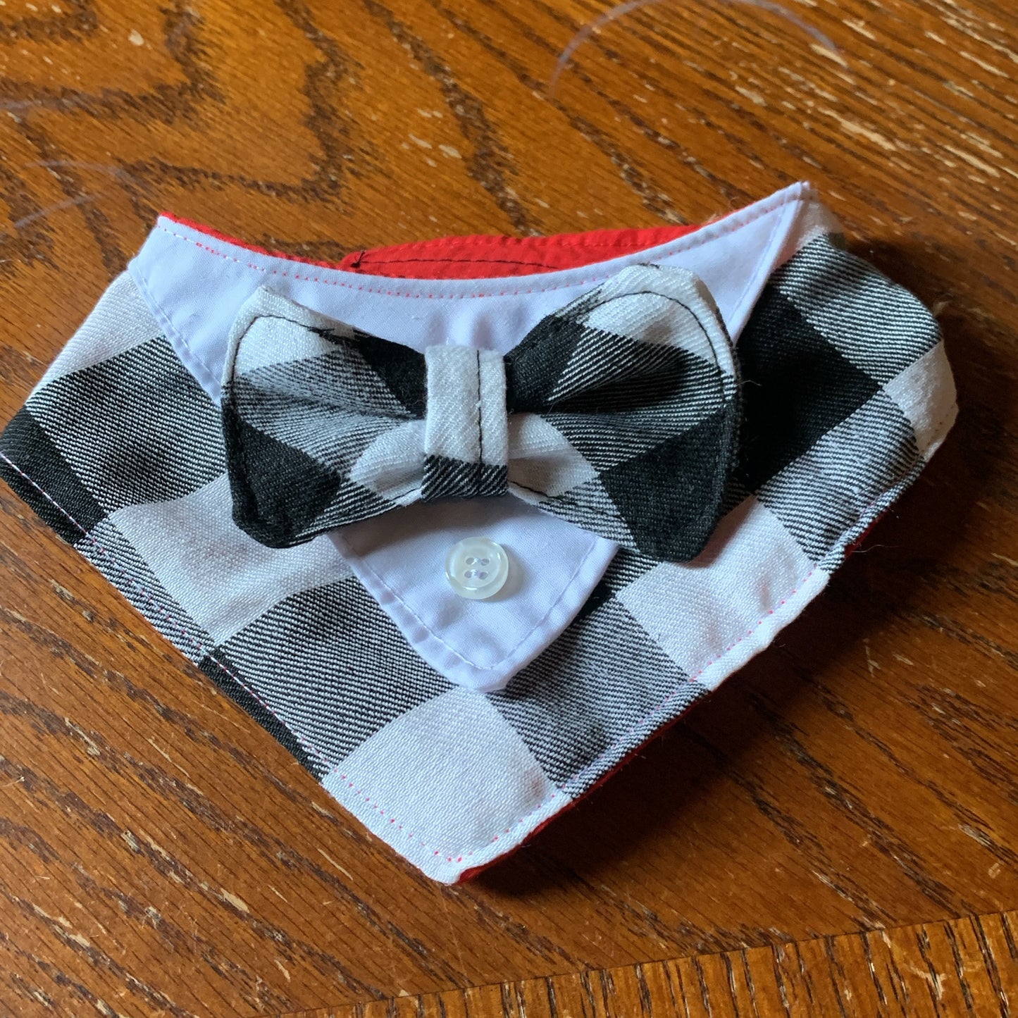 Black and white plaid tuxedo pet bandana