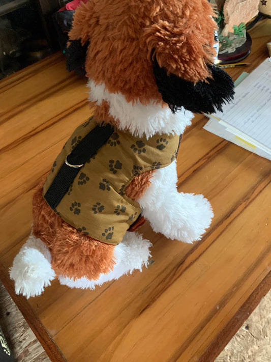 Black Paw Prints on Brown Pet Walking Vest Harness image 1