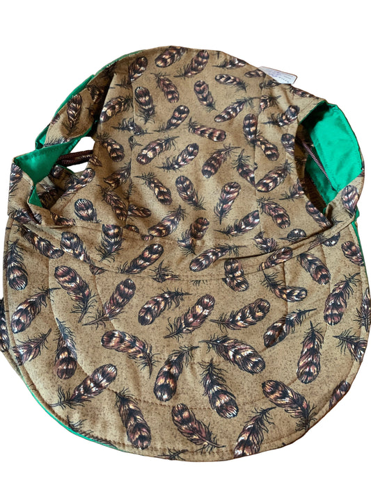 Feathers on brown pet baseball hat