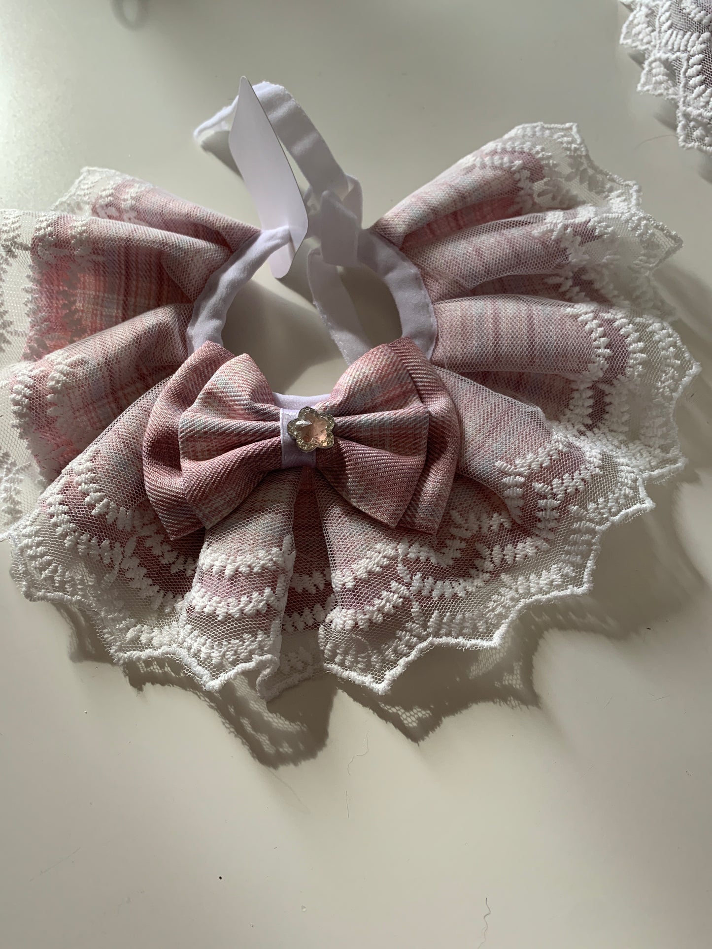 Pink plaid lace pet collar