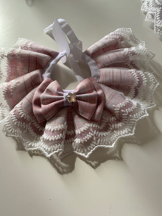 Pink plaid lace pet collar