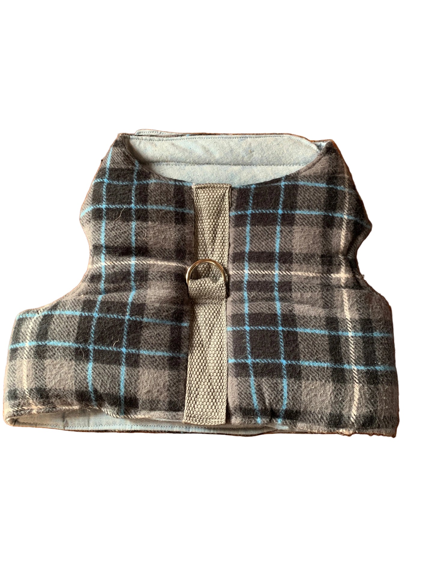 Grey plaid pet walking vest harness