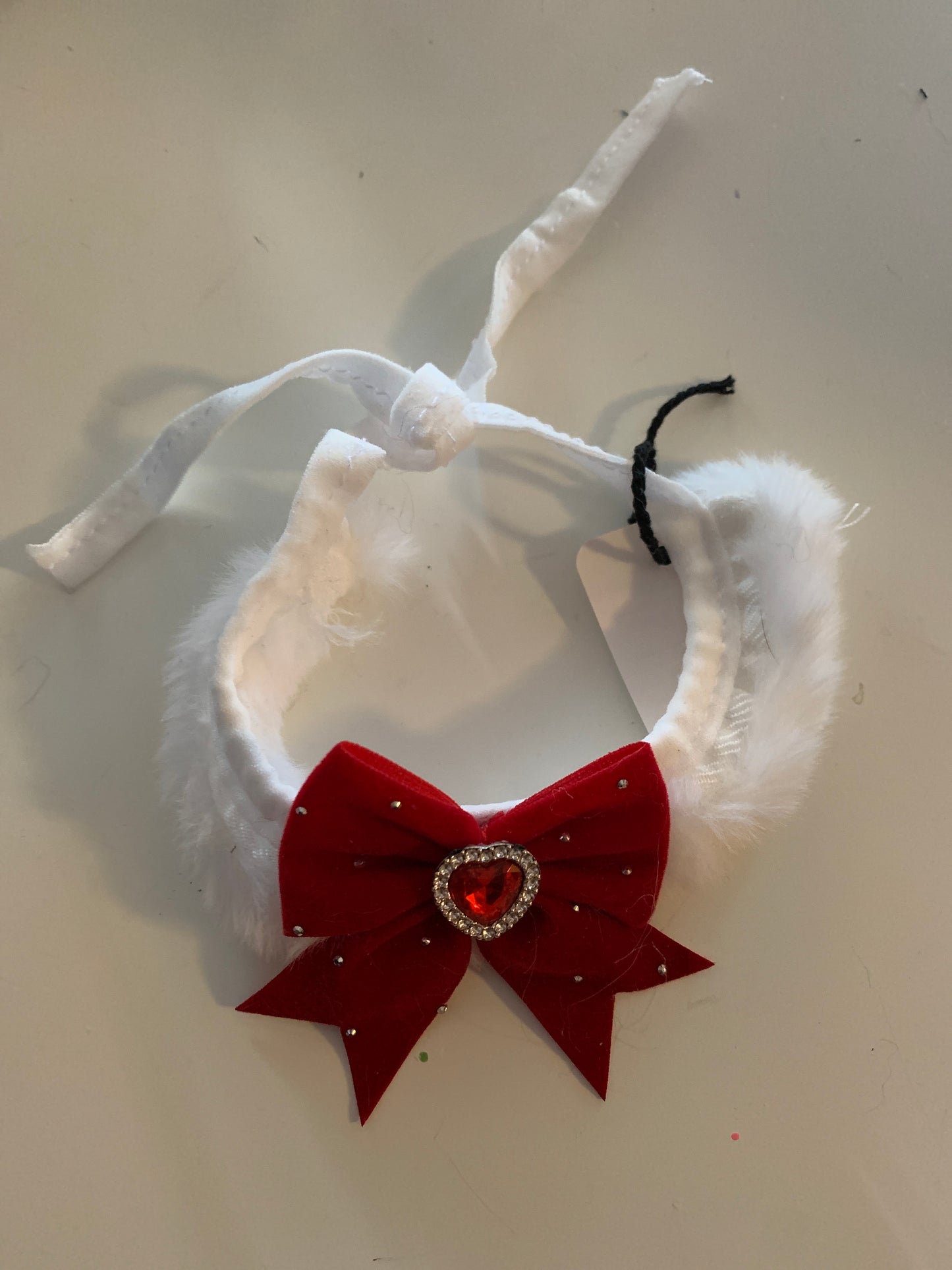 Red bow fur pet collar