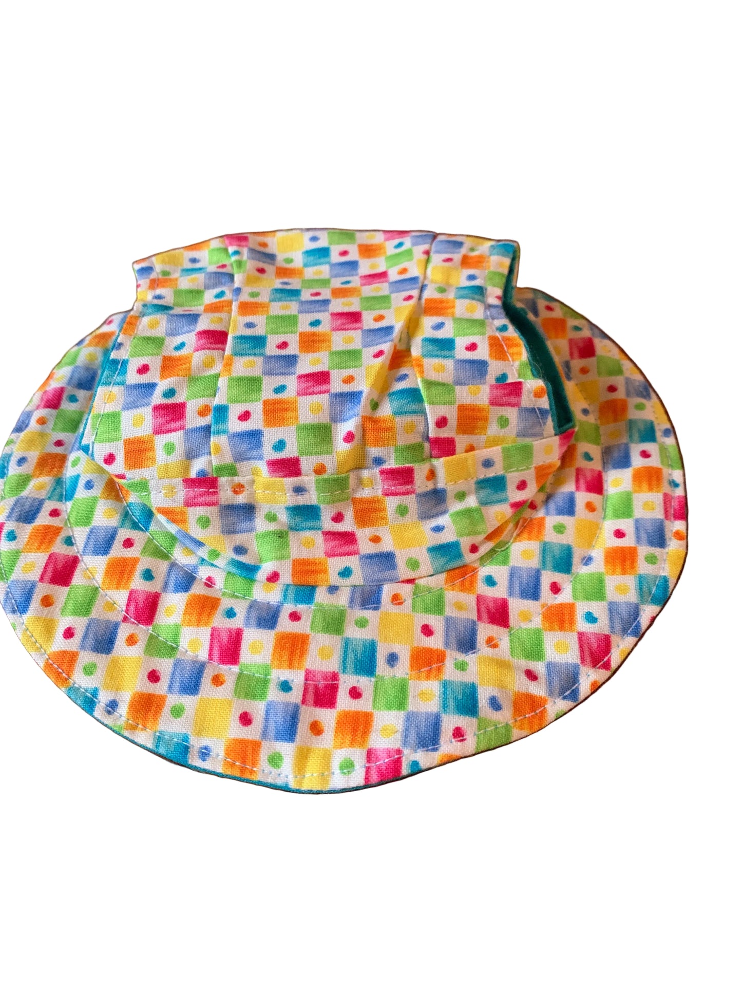 Multicoloured blocks and dots on white pet bucket hat