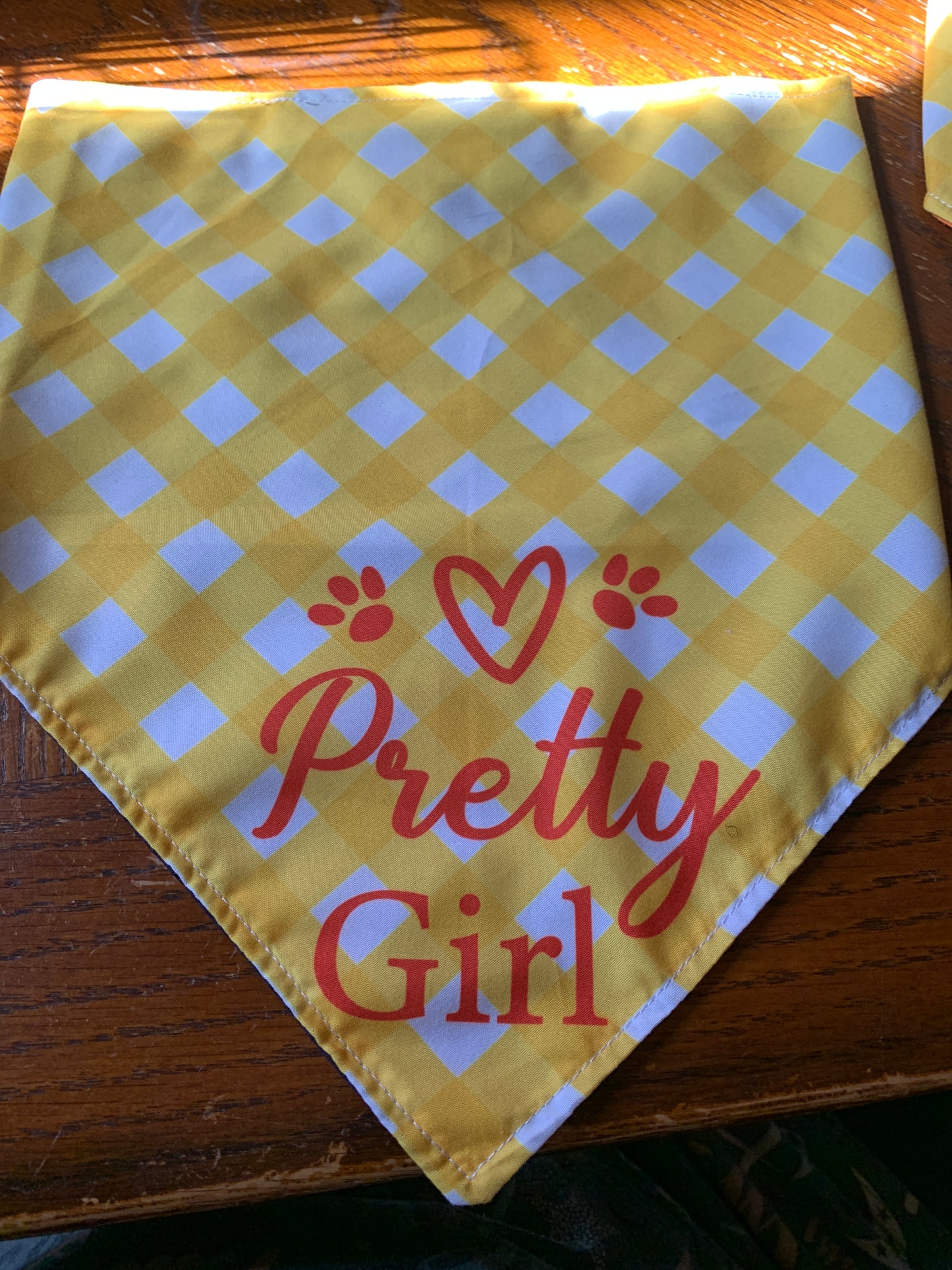Pretty girl yellow plaid pet bandana