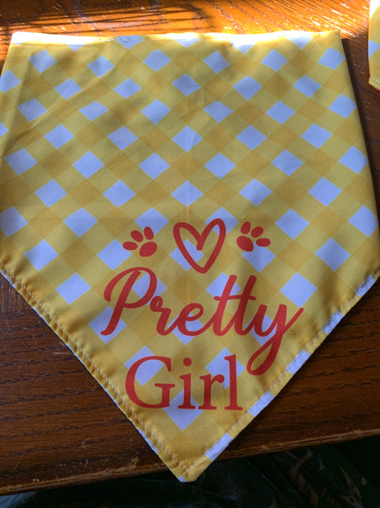 Pretty girl yellow plaid pet bandana