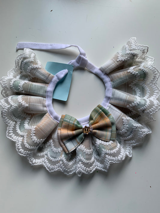 Green plaid lace pet collar