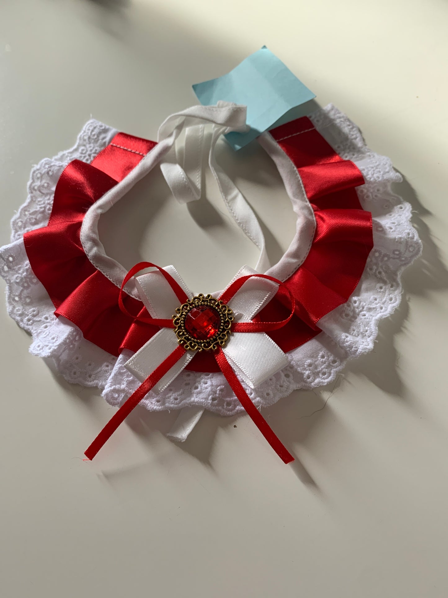 Red satin pet lace collar