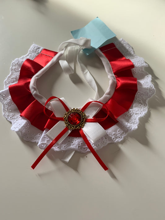 Red satin pet lace collar