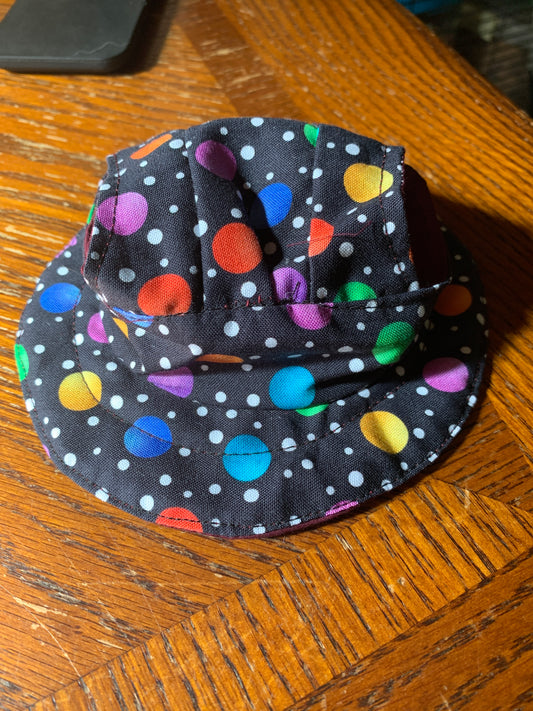 Multicolored dots on black pet bucket hat