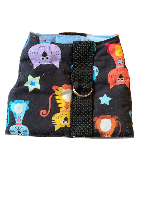 Cats on black pet walking vest harness
