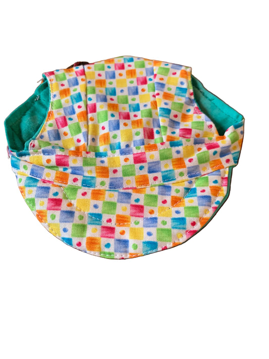 Multicoloured blocks on white pet baseball hat