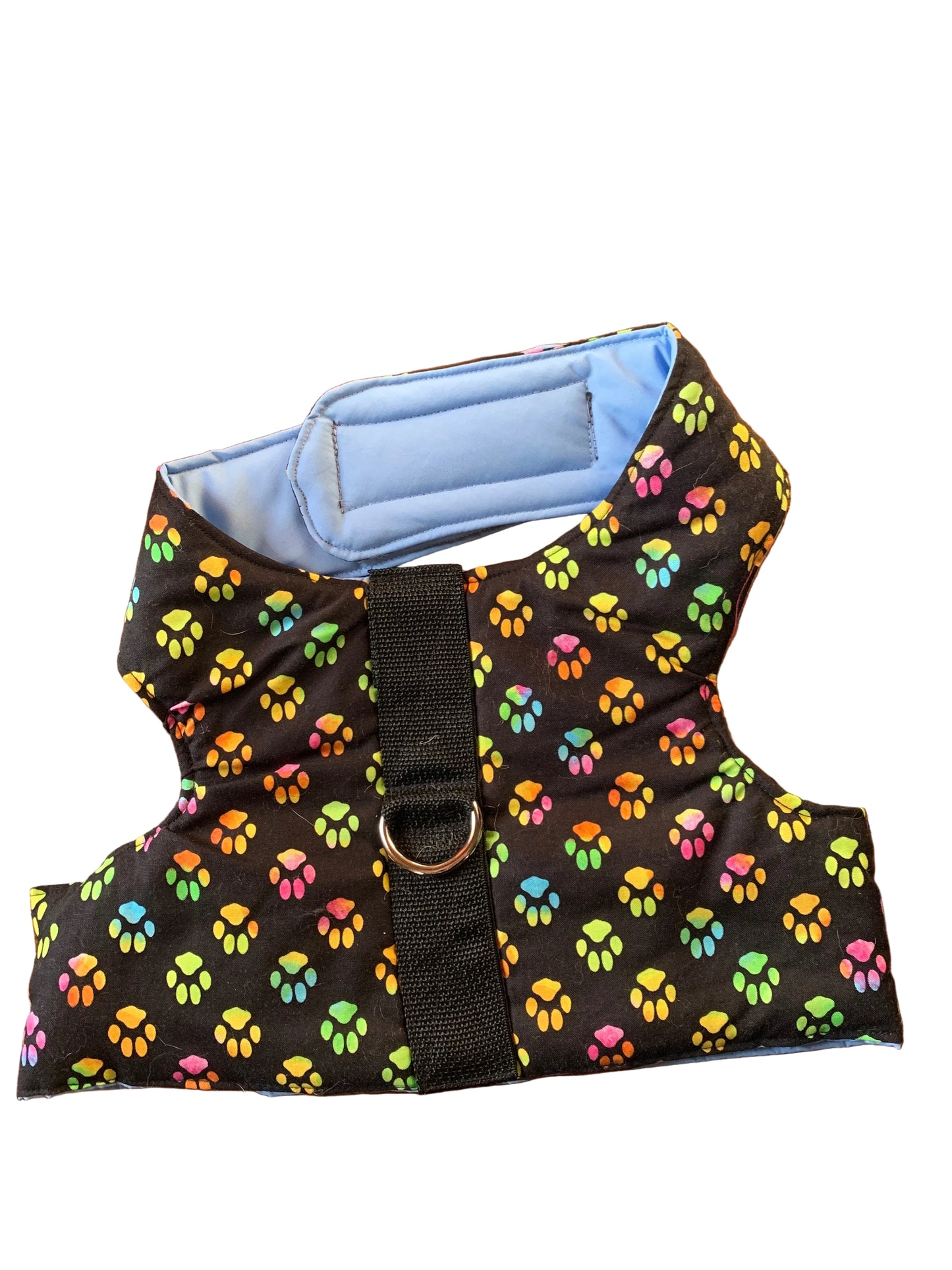 Multicoloured paw prints pet walking vest harness
