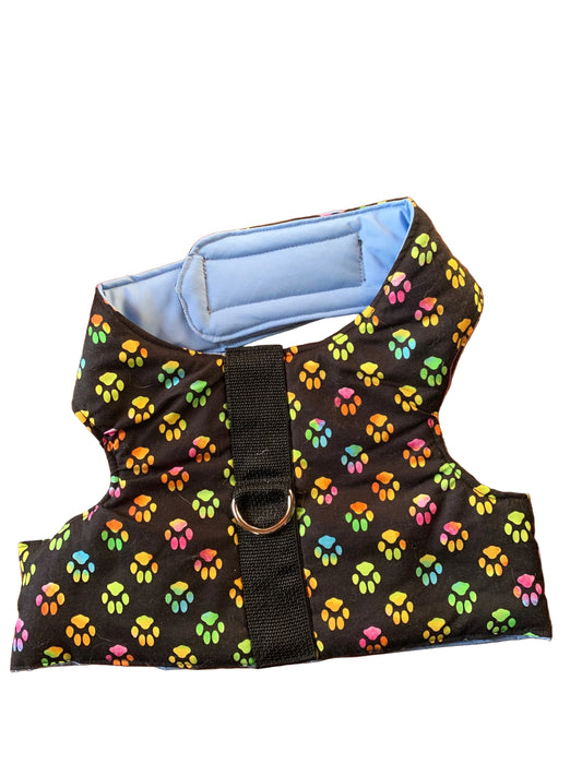 Multicoloured paw prints pet walking vest harness