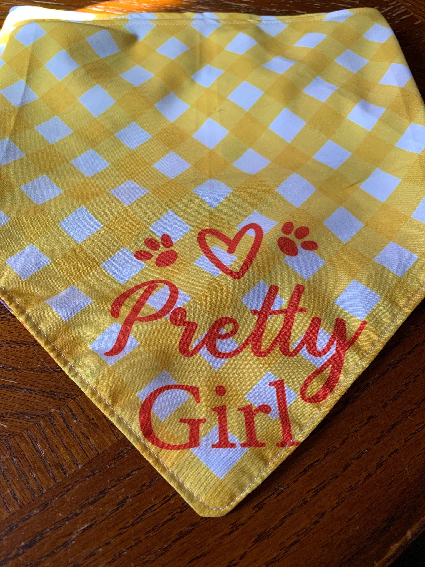 Pretty girl yellow plaid pet bandana
