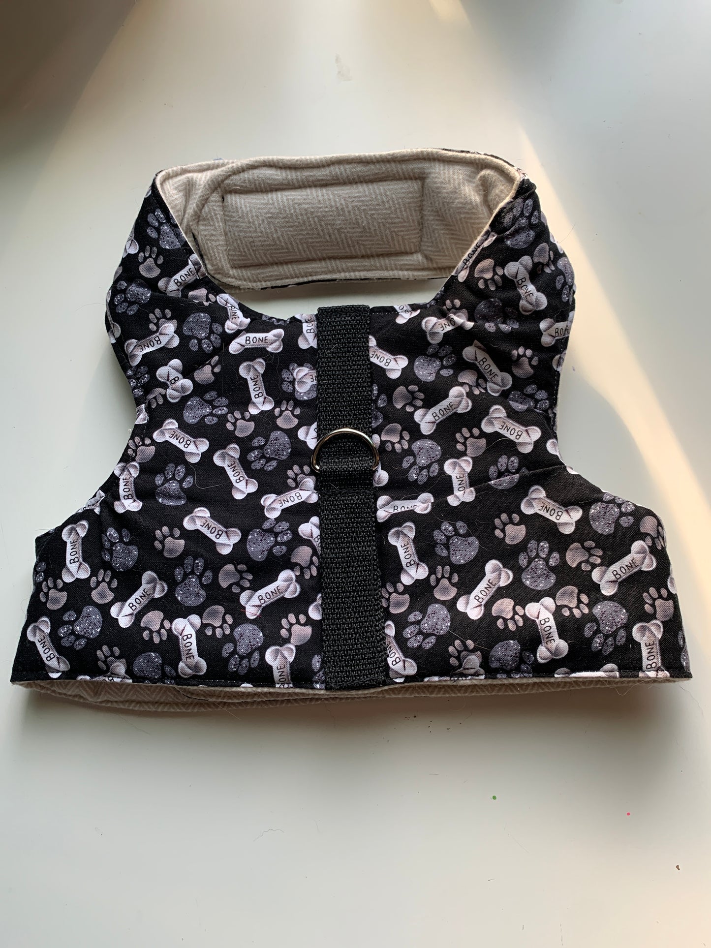 Bones on black pet walking vest harness