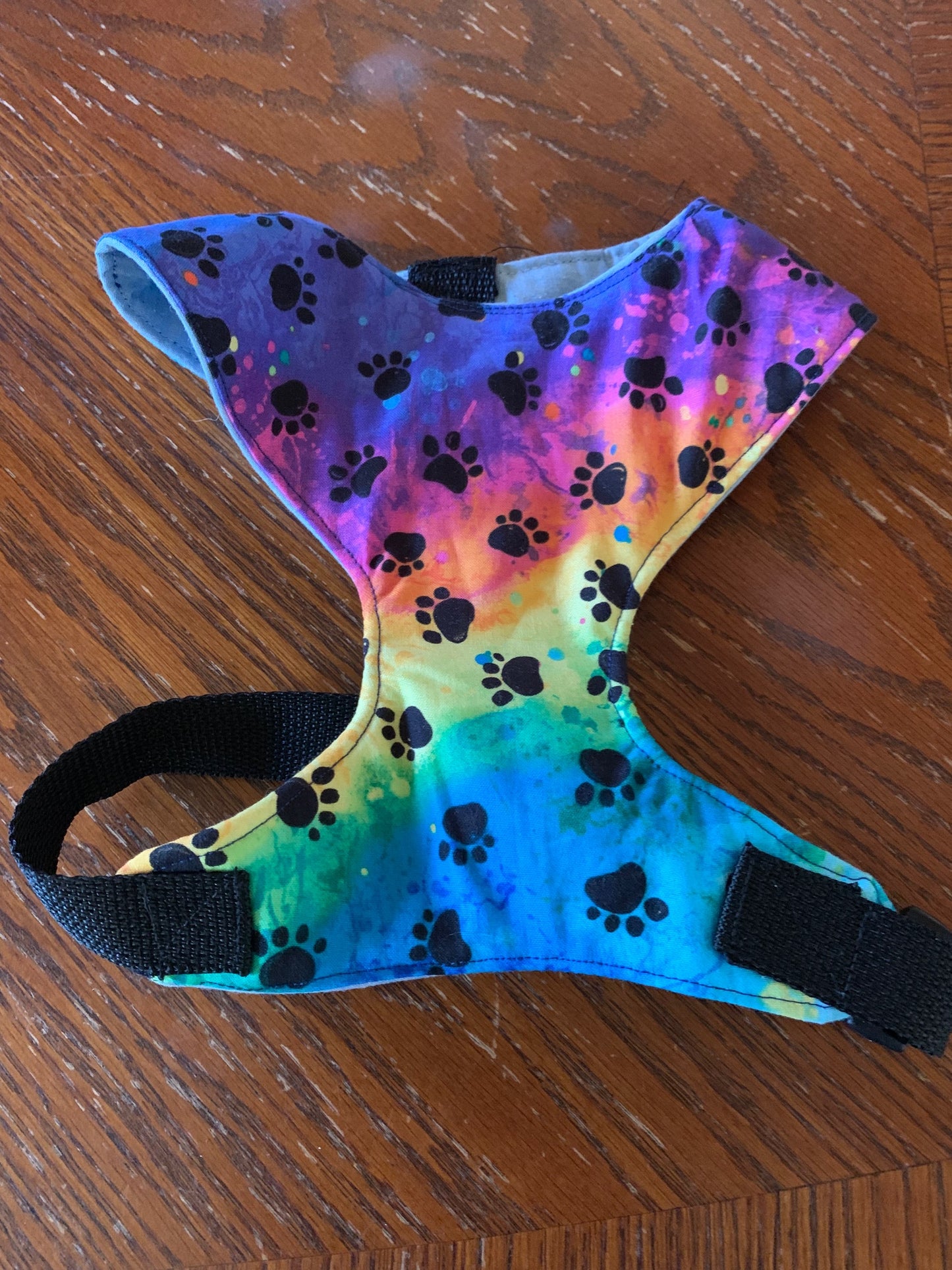 Black Paw Print on Multicolored Tye Dye Buckle Pet Harness image 1