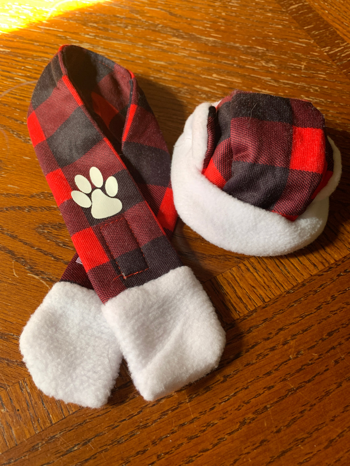 Red pet hat and scarf set