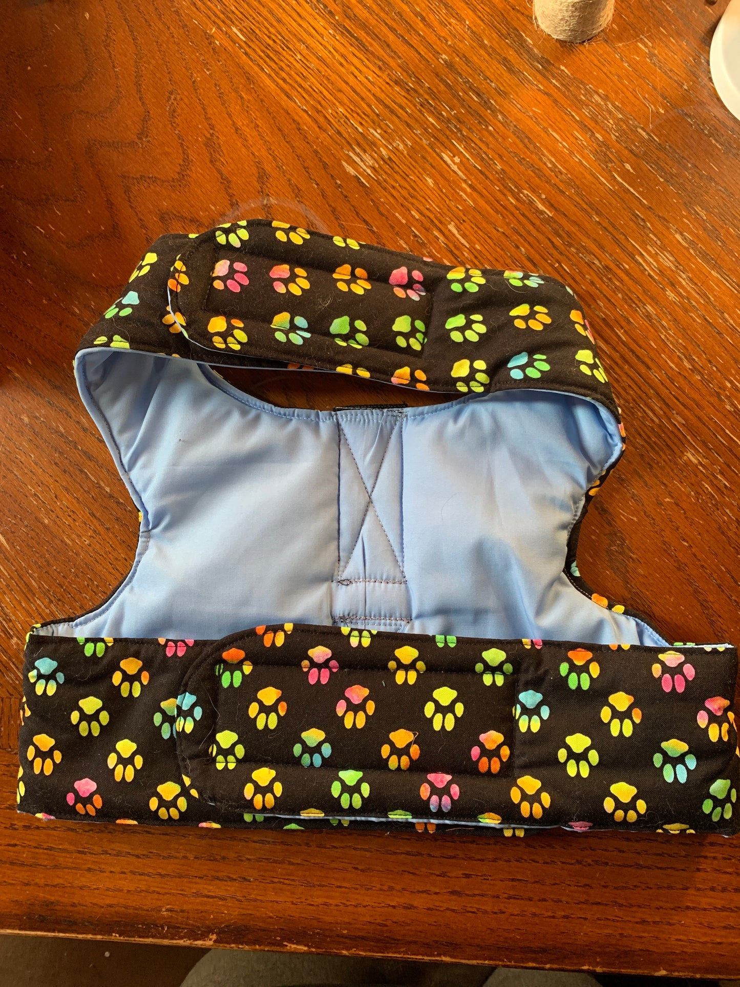 Multicoloured paw prints pet walking vest harness