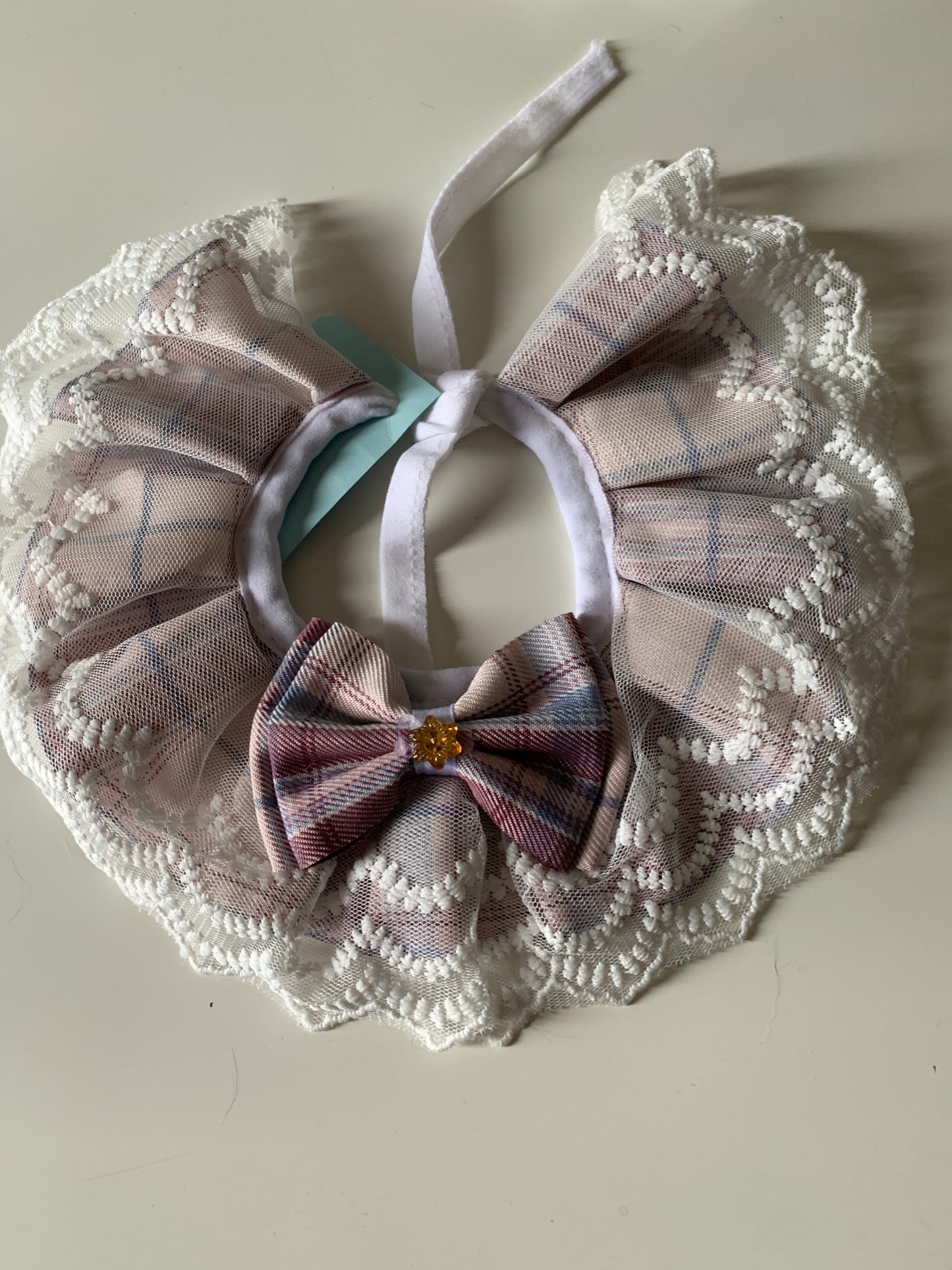 Rose Red plaid pet lace collar
