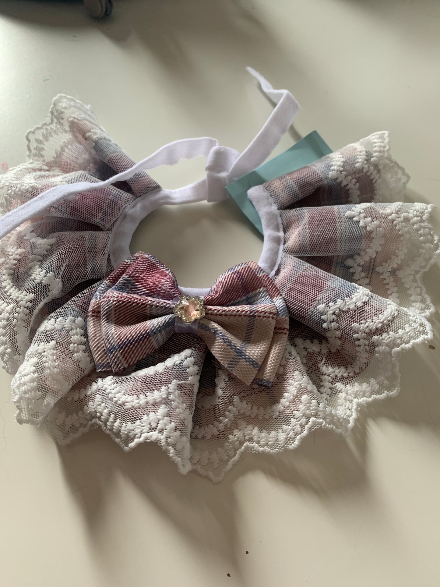 Rose Red plaid pet lace collar
