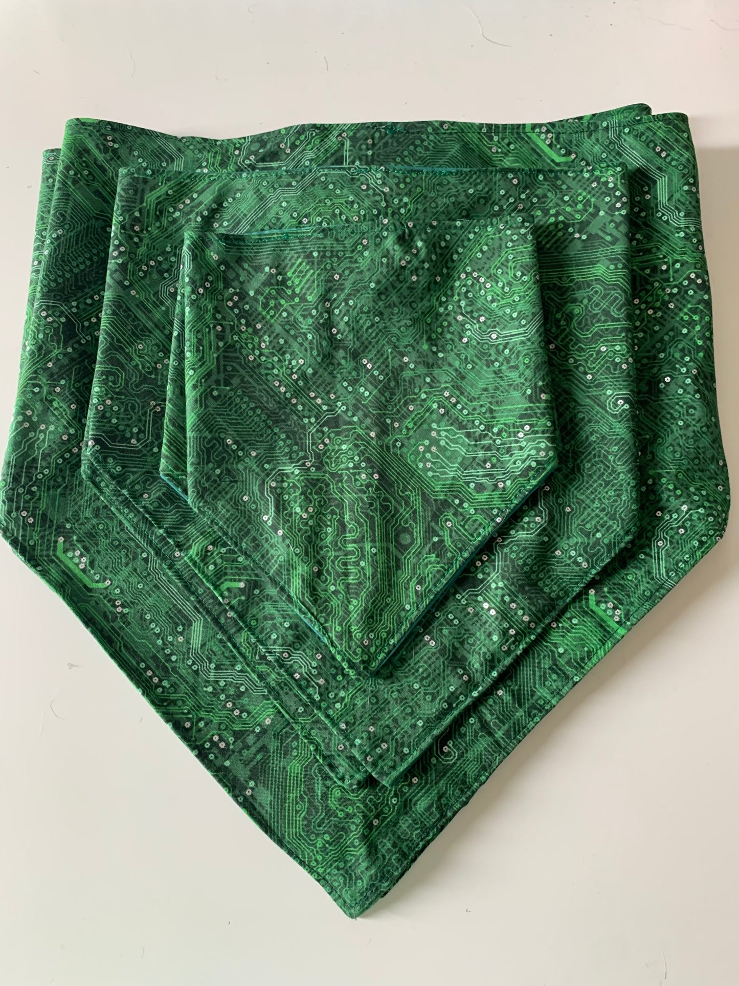 Silver circuits on green pet bandana