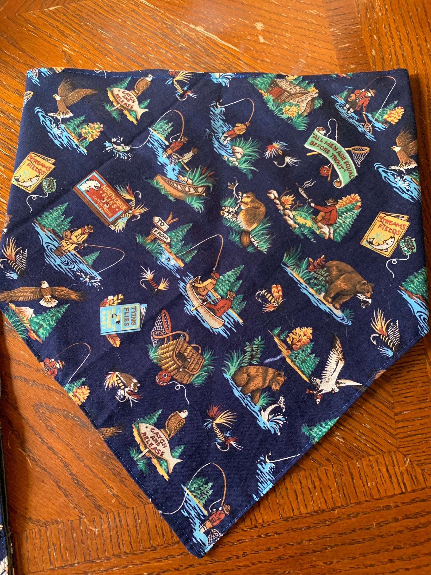 Fishing on blue pet bandana