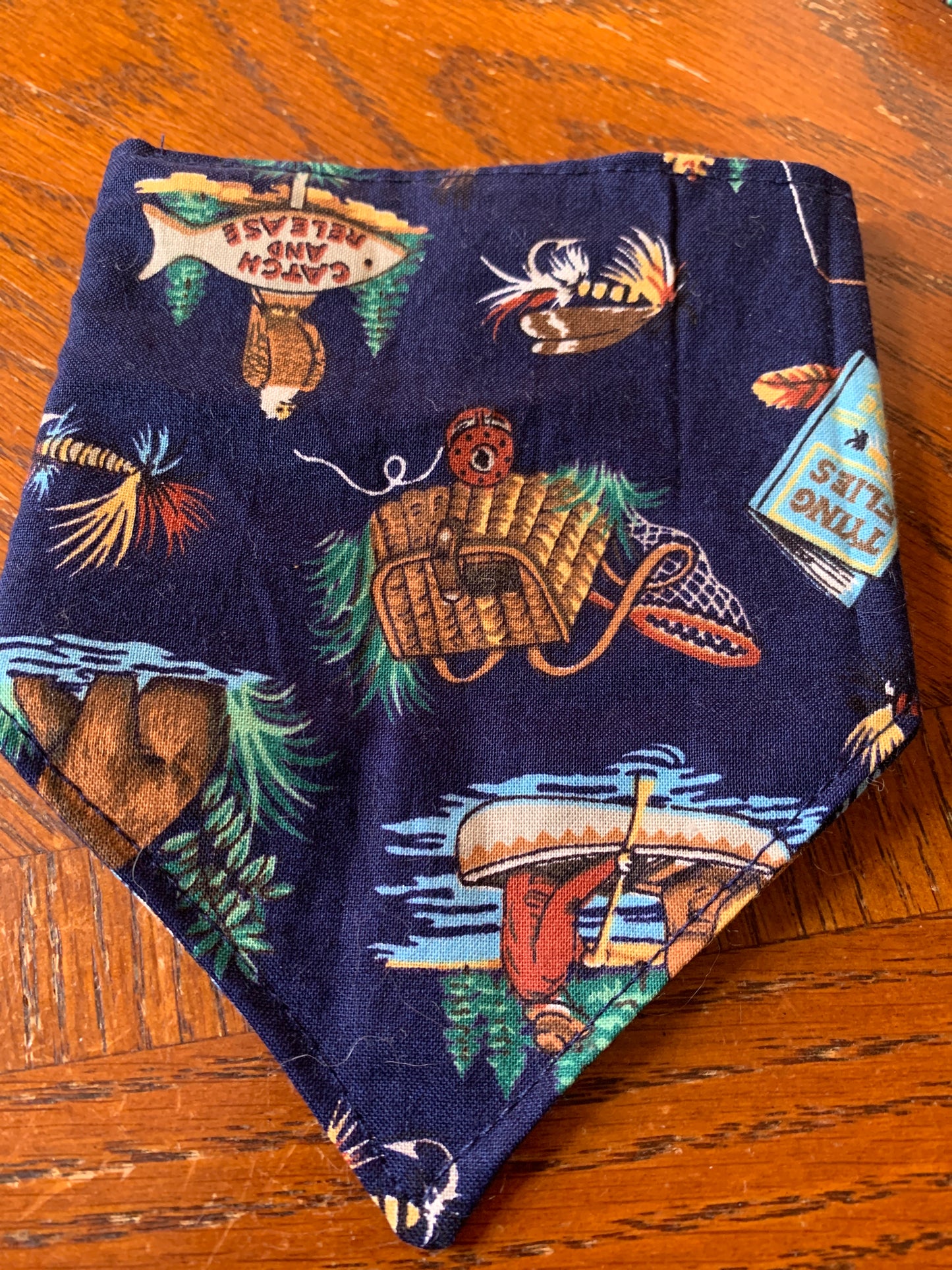 Fishing on blue pet bandana