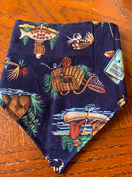 Fishing on blue pet bandana
