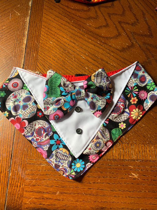Sugar skulls pet tuxedo bandanas