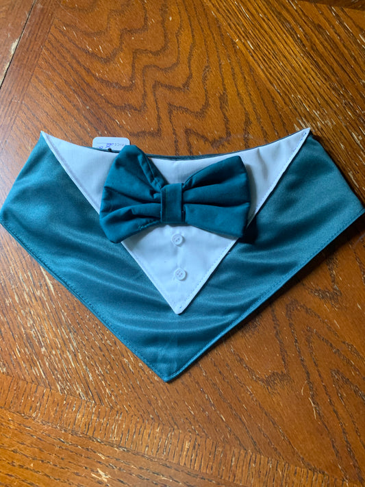 Green Satin Pet Tuxedo Bandana