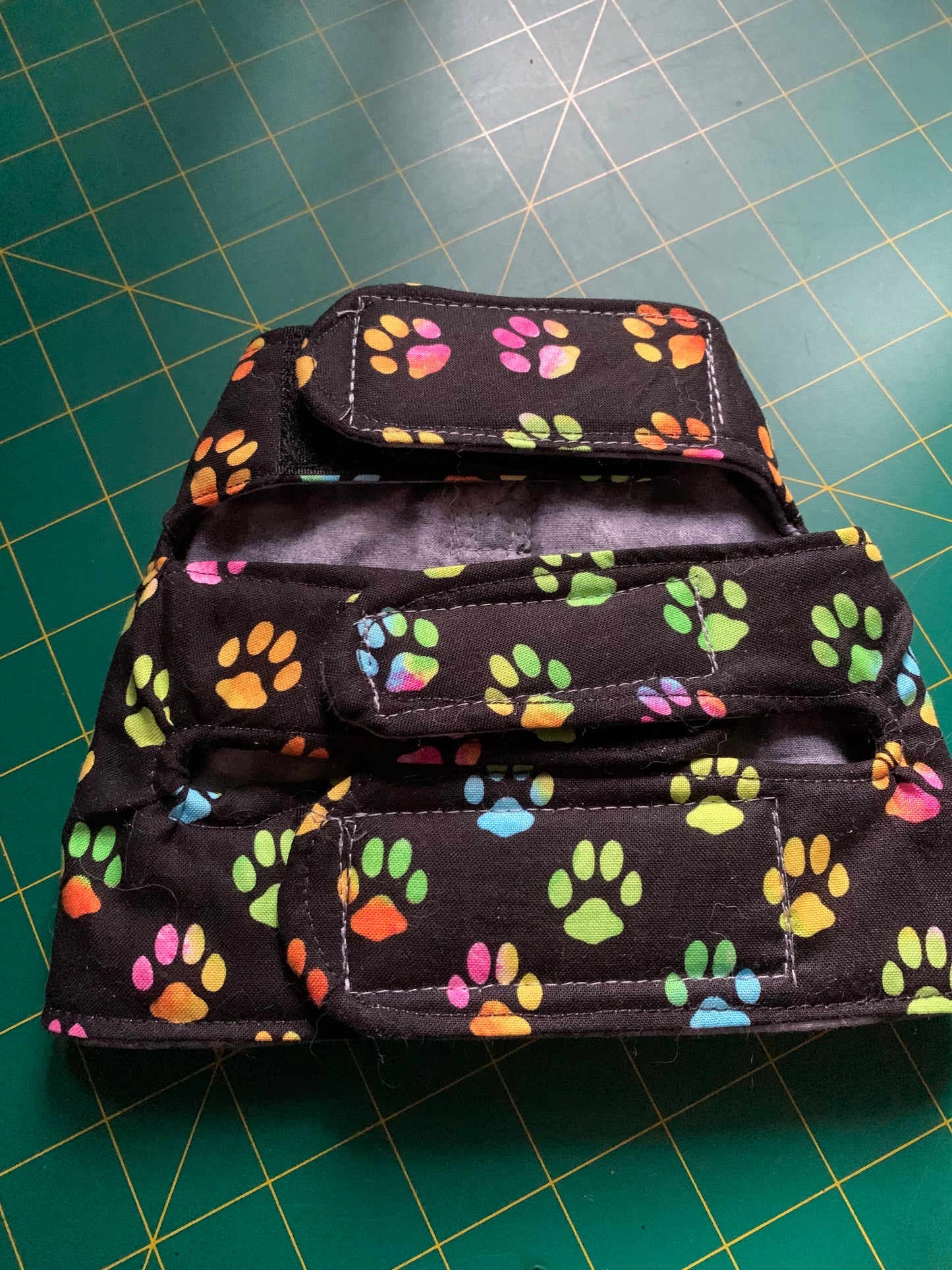 Multicoloured Paw Prints On Black Pet Tripod Walking Vest Harness image 1