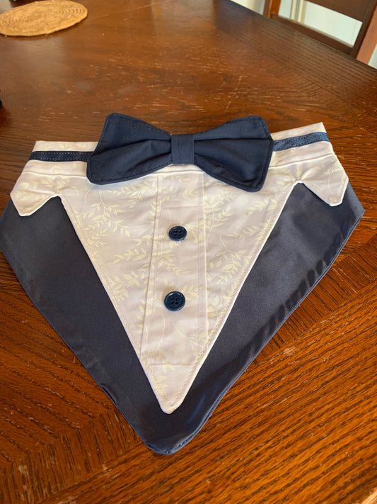 Blue Satin Large Pet Tuxedo Bandana  image 0