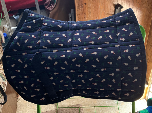 Snowmen On Blue English APT Horse Saddle Pad image 0