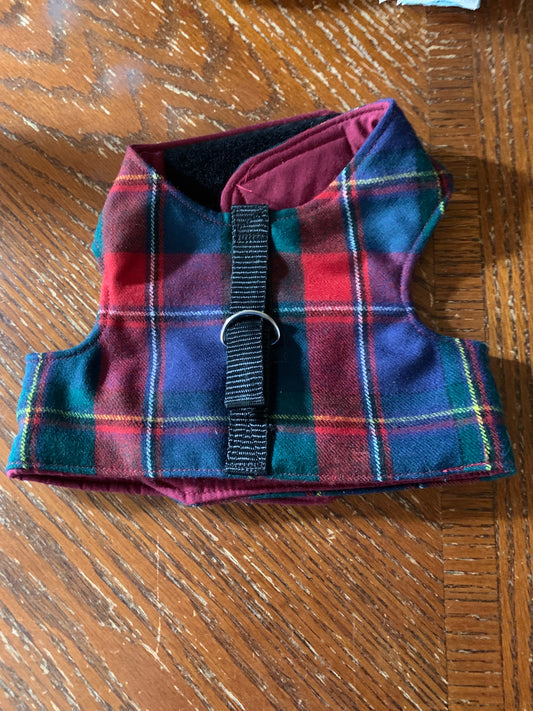 Red and green plaid pet walking vest harness image 0